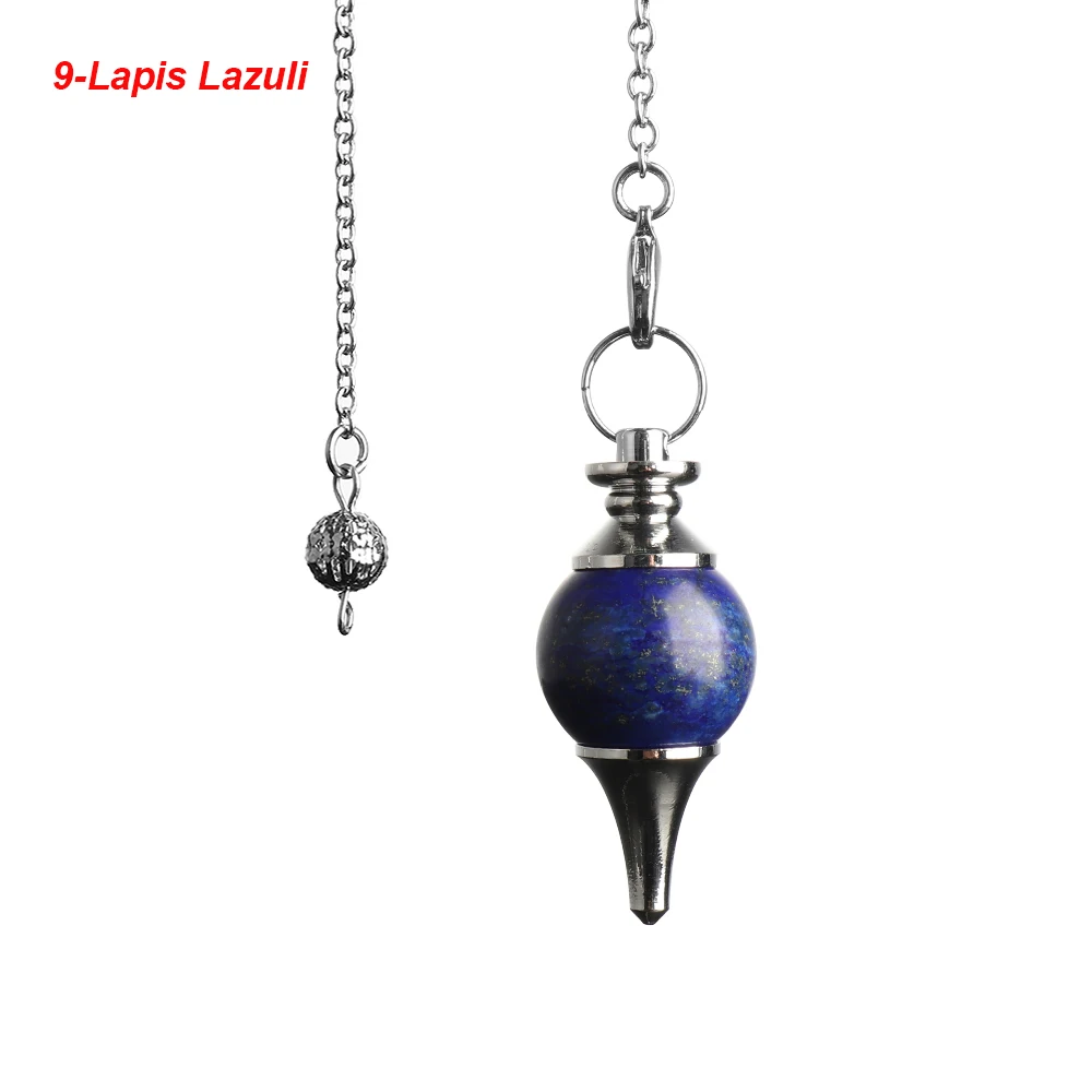 9-Lapis Lazuli Баланс рейки натуральный камень кристалл красный Агаты придающий маятник круговой конус Шарм кулон для мужчин женщин гадания - Окраска металла: 9-Lapis Lazuli