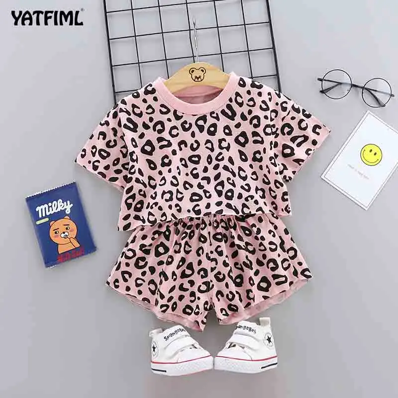 YATFIML летняя одежда для маленьких девочек комплект хлопок короткий рукав леопардовые топы+ шорты повседневное малышей 2 шт. детская ЮБК - Цвет: style1