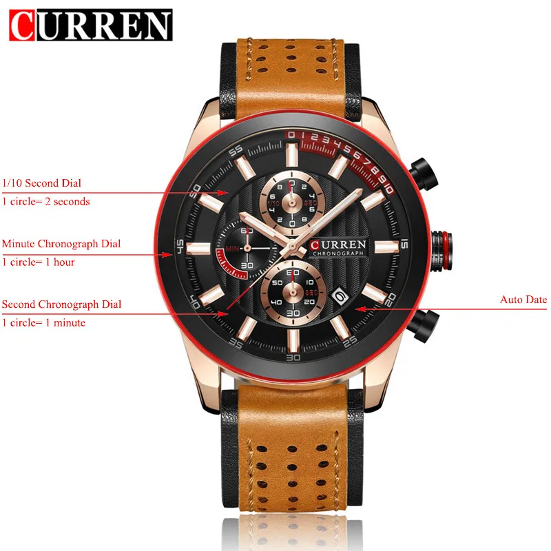rose gold Curren Мужские часы Топ бренд класса люкс кожа кварцевые военные часы наручные Хронограф Мужские спортивные часы Дата наручные часы 8292 - Цвет: rose gold