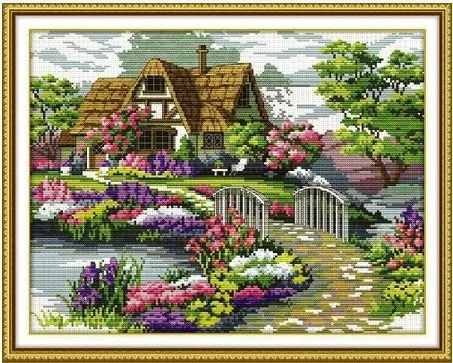 Торговля, рукоделие, точная печать, сделай сам, Набор для вышивки крестиком, Настенный декор, красивый дом, сад