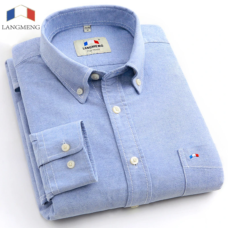 Langmeng Весенняя Мужская рубашка camisa masculina 5XL размера плюс хлопковая брендовая