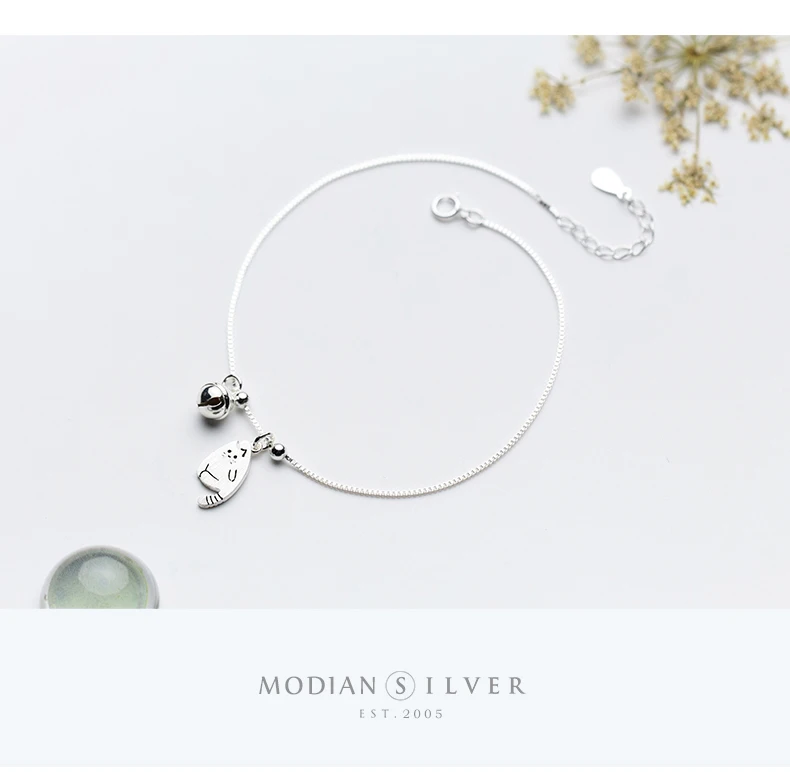 Modian Горячая крошечный Колокольчик для кошки животное браслет модная цепочка 925 стерлингового серебра Шарм романтические браслеты для женщин ювелирный подарок