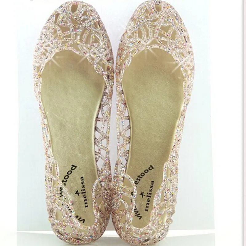 Женская прозрачная обувь с украшением в виде кристаллов вырезом на плоской