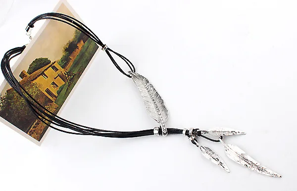 YOYORan 3pcs fashion woman feather with rhinestone tassel rope chain pendant necklace vintage ethnic leaf charm jewelry | Украшения и