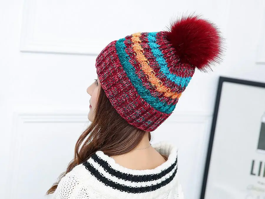 Beanies Женская Зимняя кепка толще плюс бархатная вязаная шапка высокого качества шапка женская шляпка теплая хижина Gorrs cap uchons