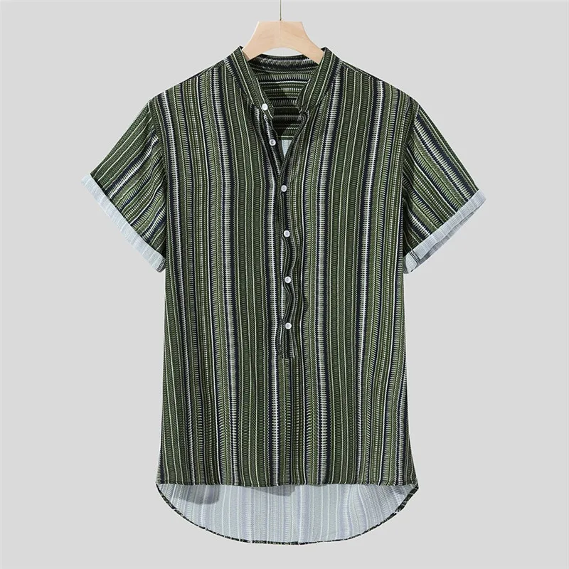 Hip Hop T Shirt Mens Harajuku Summer Fashion Striped Buttons Fly Breathable Short Sleeve Casual Henley Tshirt Dropship L#22 | Мужская