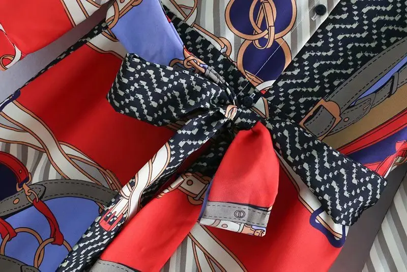 Женское винтажное платье рубашка с принтом 2018 свободные рукава три четверти