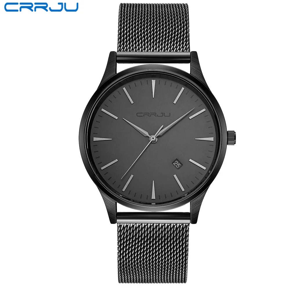black gray Топ Элитный бренд Для мужчин полный Нержавеющая сталь сетка ремень Бизнес Часы Для мужчин кварцевые Дата часы Для мужчин наручные часы Relogio Masculino - Цвет: black gray