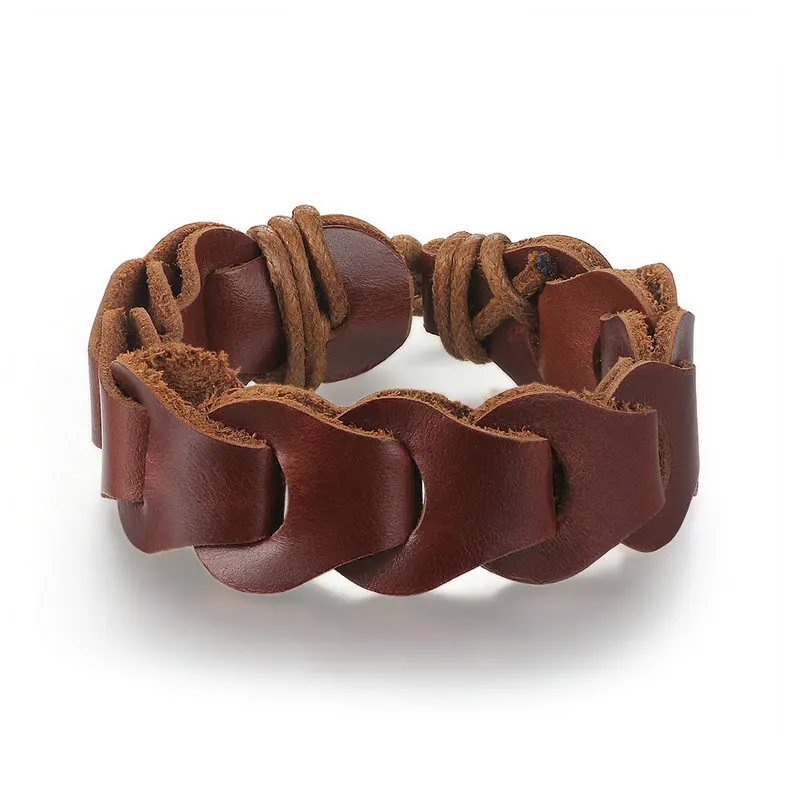 Панк коричневый черный кожаный браслет для мужчин Веревка Сеть Wrap Браслеты