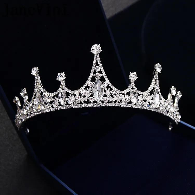 

JaneVini BlingBling Crystal Bridal Tiaras and Crowns Silver Rhinestones Bride Hair Crown Women Wedding Headpieces Hair Jewellery