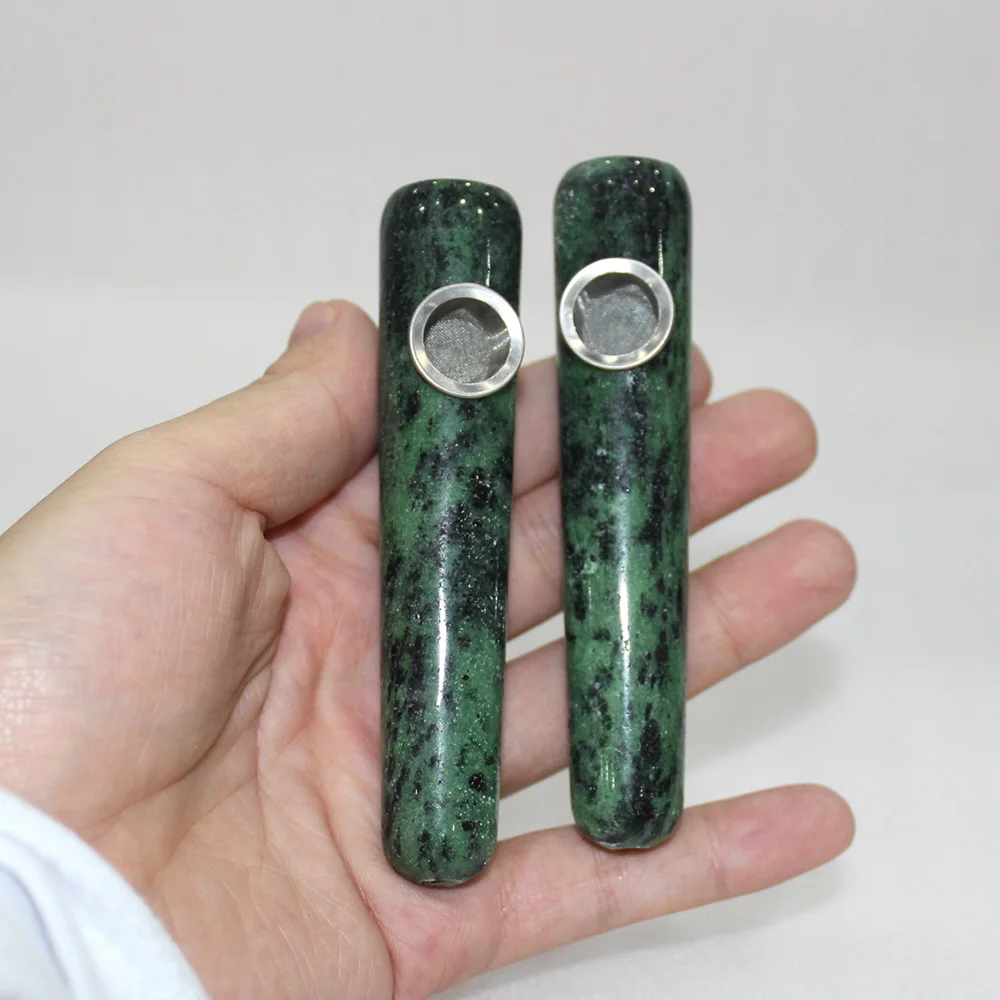 Wholesale Natural crystal stone Epidote Crystal Magic Wand Smoking Pipe Cigarette Healing With Metal Filter | Дом и сад