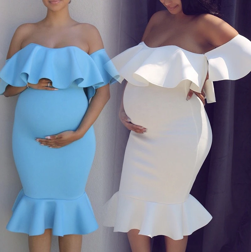 

Summer Elegant Maternity Dresses for Photo Shoot Pregnant Dress Shoulderless Pregnancy Photography Dress Props for Women Clothes