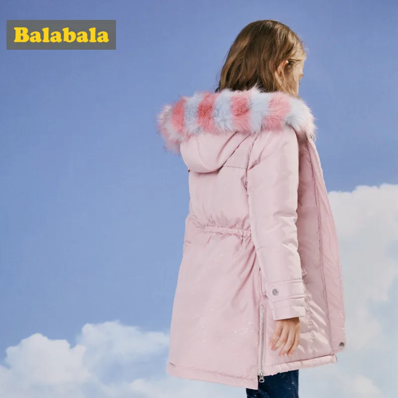 Balabala/длинная безморозная куртка для девочек с искусственным мехом и капюшоном