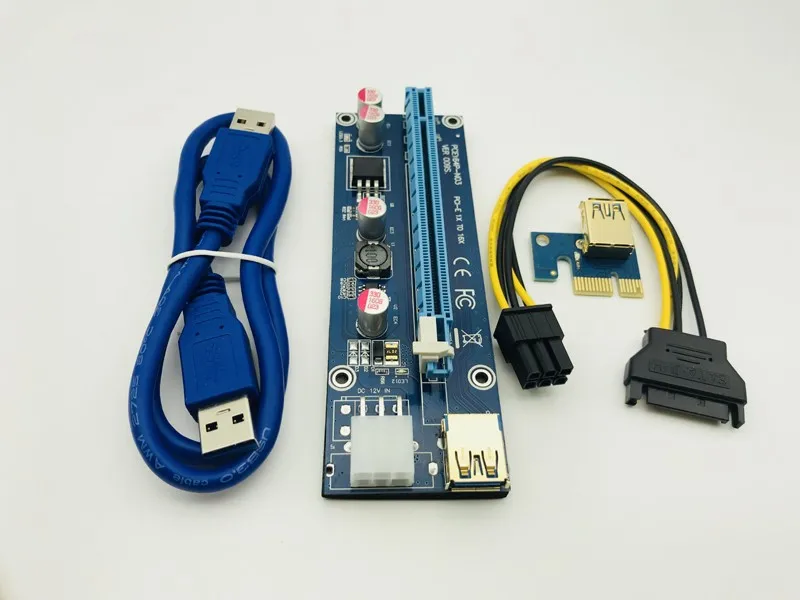 50 шт. 009S Risers PCIe PCI E Express Riser Card 1X to16x USB 3 0 кабель для передачи данных 6 Pin SATA источник