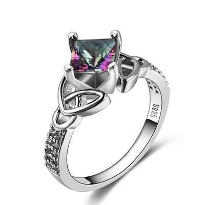 Многоцветный Bague Ringen, новинка, модное серебро 925, ювелирное изделие, радуга, огонь, мистик, топаз, кольца для женщин, винтажные, юбилейные, вечерние, хорошее ювелирное изделие, подарок - Цвет камня: Многоцветный