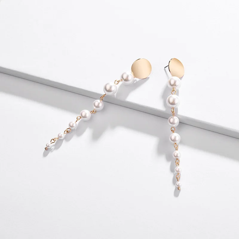 HUIDANG Fashion Jewelry Simulated Pearl Long Drop Earrings for Women Trendy Dangle Earring | Украшения и аксессуары