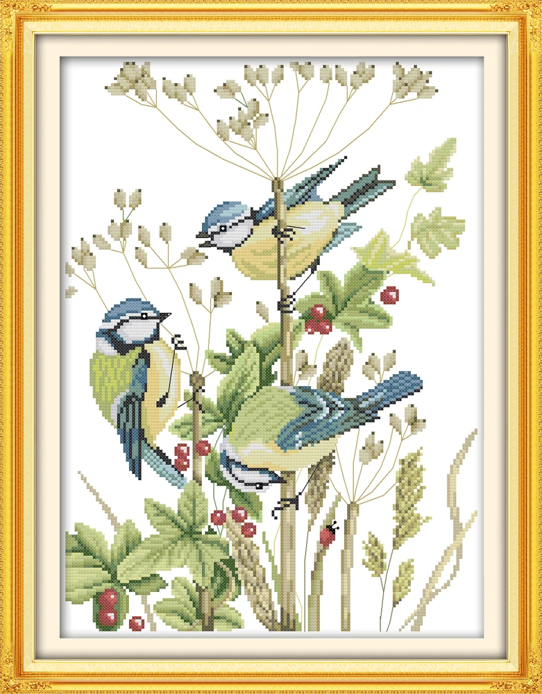 Набор для вышивки крестиком с тремя маленькими птичками 3 шт.|Упаковка| |