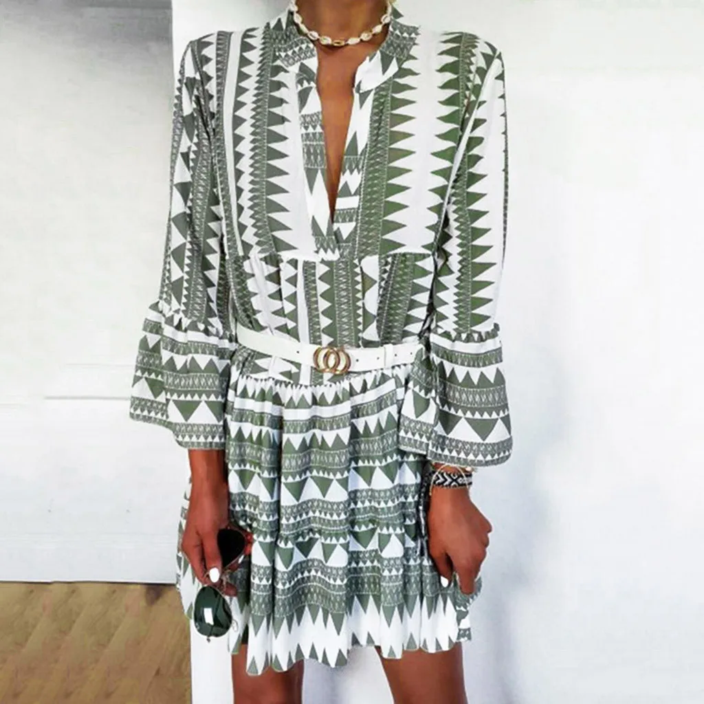 Модное женское летнее платье с v-образным вырезом повседневное богемное