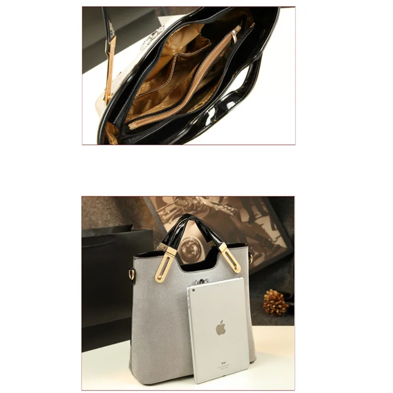 

ICEV Simple Diamonds European Fashion Patent Leather Handbags Top Handle Bags Handbags Women Famous Brands Women Leather Handbag