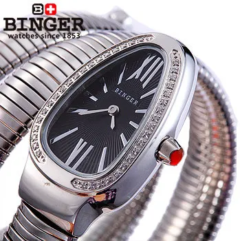 Binger Star Style New arrive fashion snake steel watchband roman dial quartz watch women retro watches rhinestone jewelry | Наручные часы