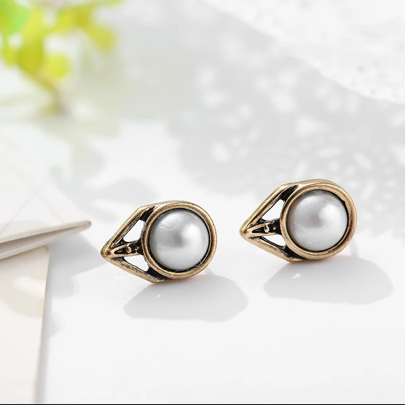 Big Sale Personality Vintage Pearl Arrow Statement Earrings Resin Crystal Moon Triangel Shape Stud For Women 6 Pair/Set | Украшения и