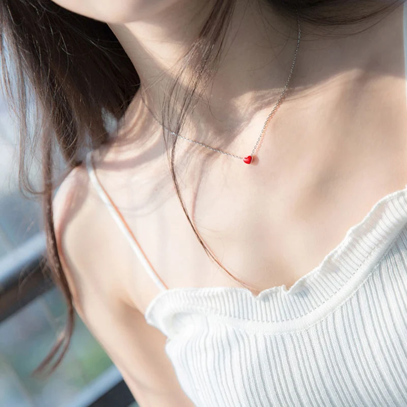 Женское ожерелье из серебра 925 пробы с подвеской в виде красного сердца|heart pendant