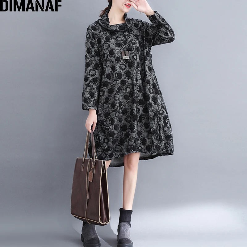 DIMANAF плюс размеры для женщин платья Элегантная Леди Vestido вязание хлопок в горошек