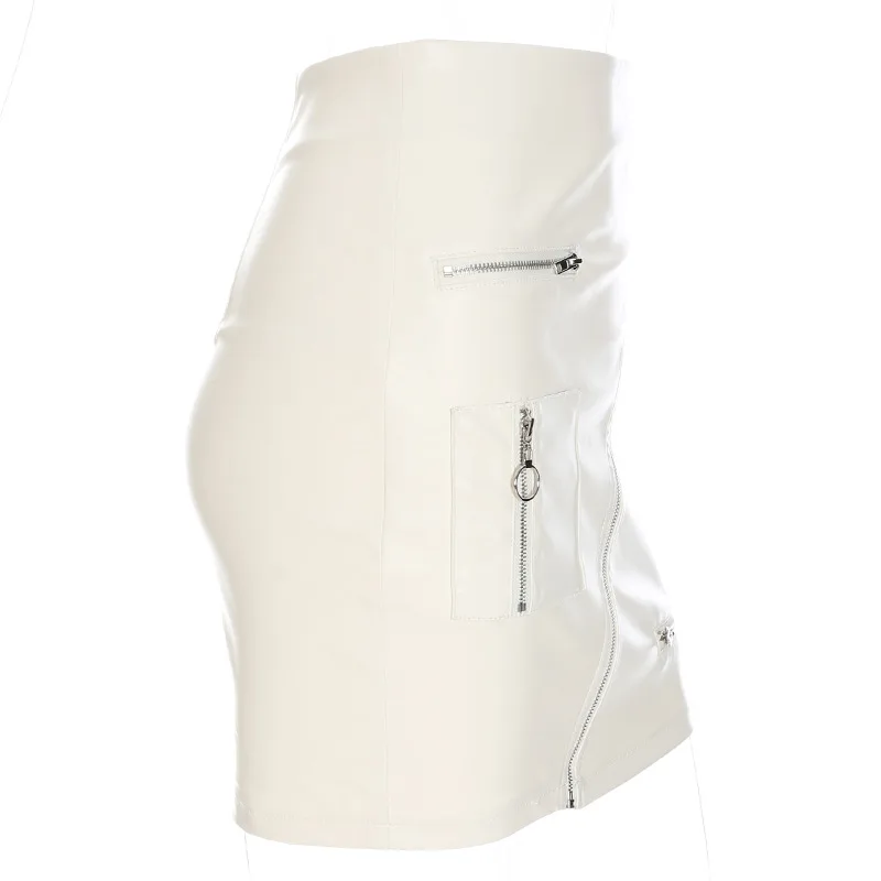 

2018 Fashion PU Quality Women Bust Skirt Zipper Patchwork Sexy Pack Hip Ladies Skirts Formal Work Wear White Leather Skirt