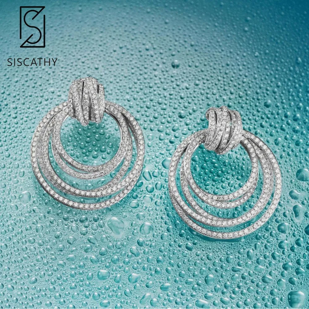Sisathy роскошный элегантный кубический цирконий Висячие серьги для женщин Свадебные серьги Модные ювелирные изделия Модные вечерние аксессуары