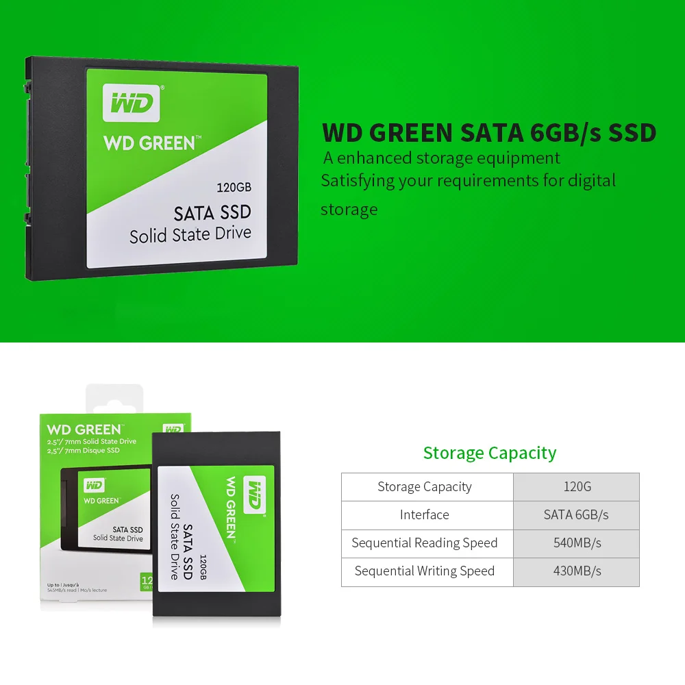 Western Digital WD SSD зеленый твердотельный накопитель 120 ГБ 240 480 ТБ 2 5 дюйма внутренний