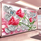 3D обои романтические стерео алмазные розы креативное фото Настенная роспись Свадебный дом спальня домашний декор настенная ткань Papel De Parede