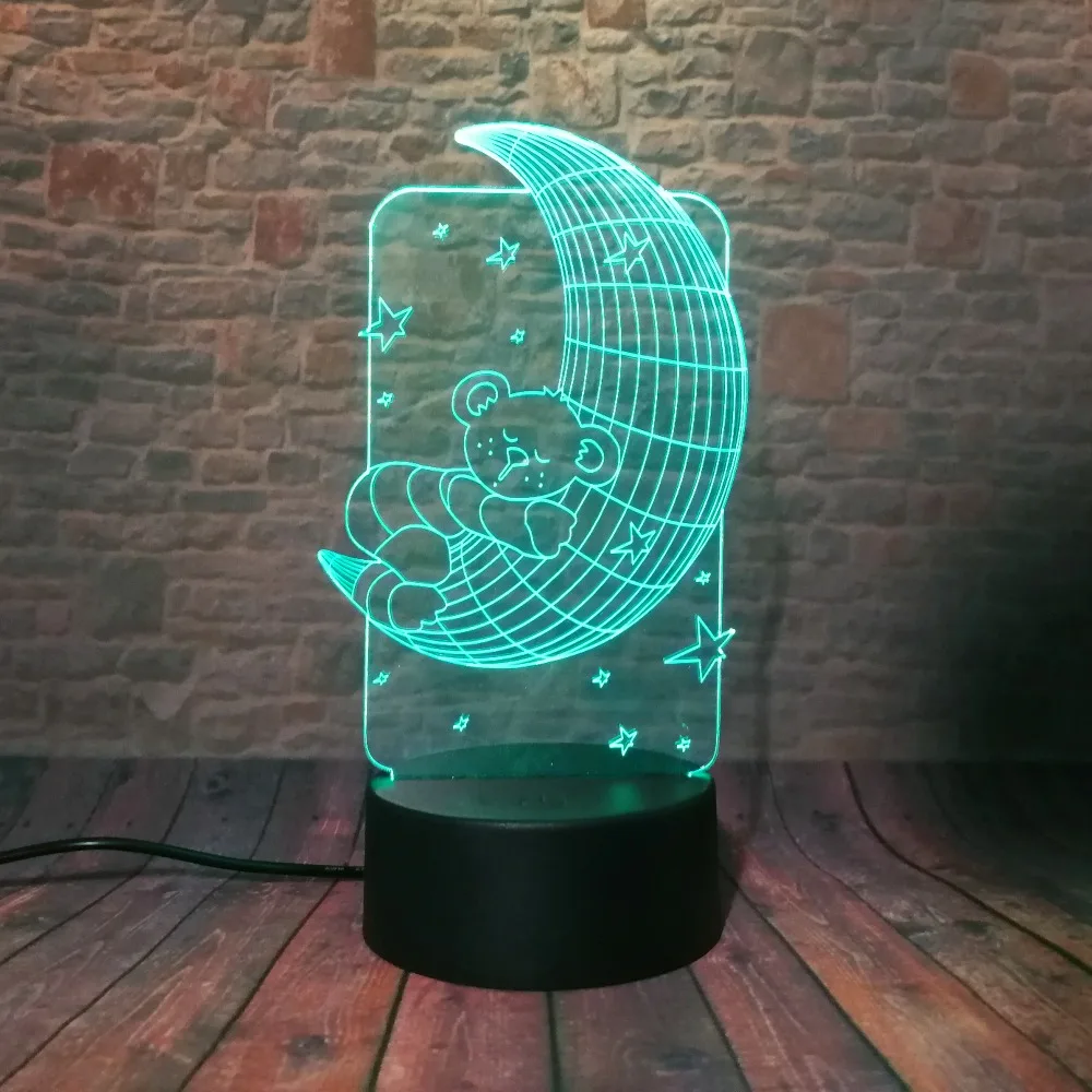 Новый 3D милый медвежонок на Луне звезда дети 7 цветов затемнение градиент ночник