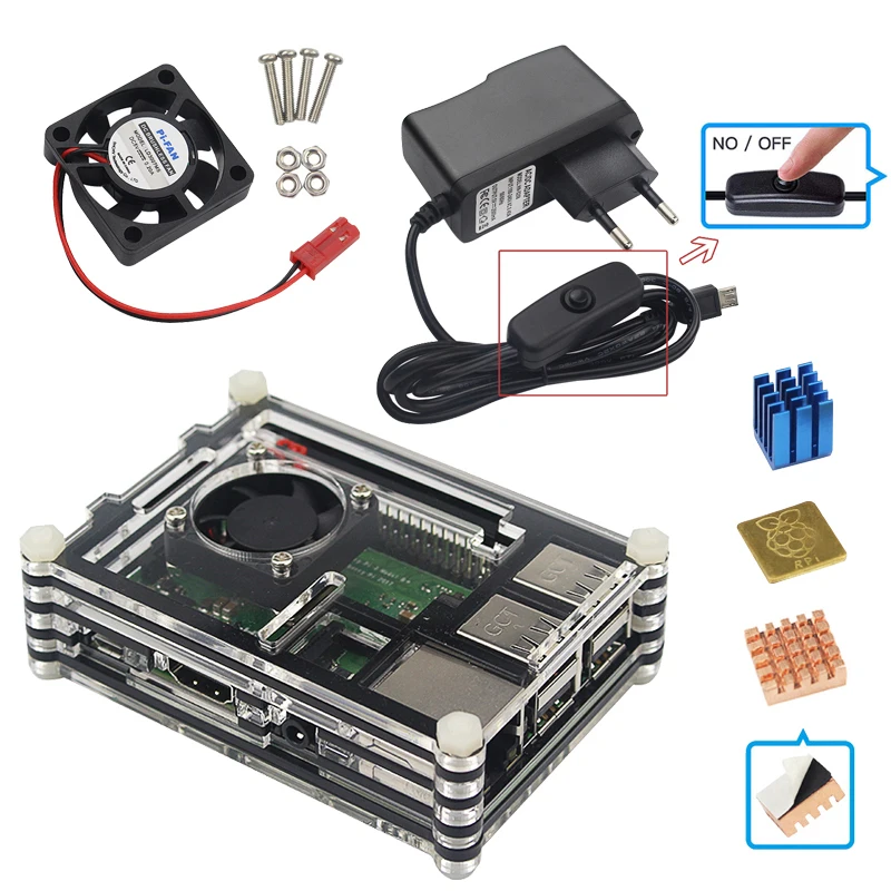 Для Raspberry Pi 3 Model B 9-слой акрил+ высокоэффективным вентилятором серьезно+ 2.5A Питание адаптер+ теплоотвод подходит для Raspberry Pi 3B плюс