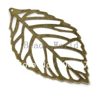 best quality 100 pcs bronze tone filigree leaf charm pendants wraps connector jewelry findings 54x32mmw03461
