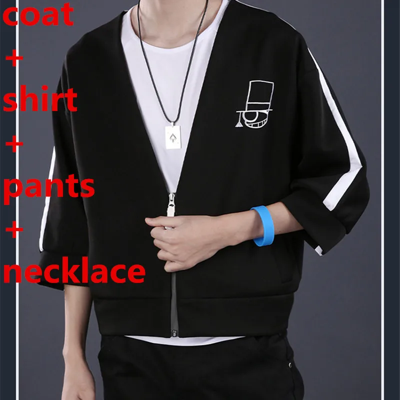 coat shirt pants Аниме Детектив Конан Кайто Кид Косплэй костюм Детектив Конан Малыш Phantom вор, кофта, футболка и штаны полный набор парик Для мужчин и мальчиков - Цвет: coat shirt pants