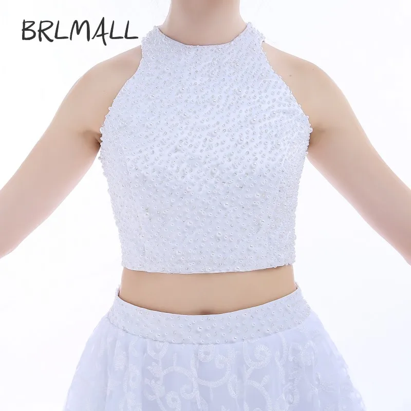 Brlmall женская холтер шеи короткие строки backless жемчуг топ кружева юбка из двух
