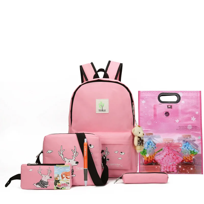 New Teenager Big Capacity School Backpacks Canvas Cartoon Solid Bag Fashion Designer Backpacks Women High Quality - Цвет: pink