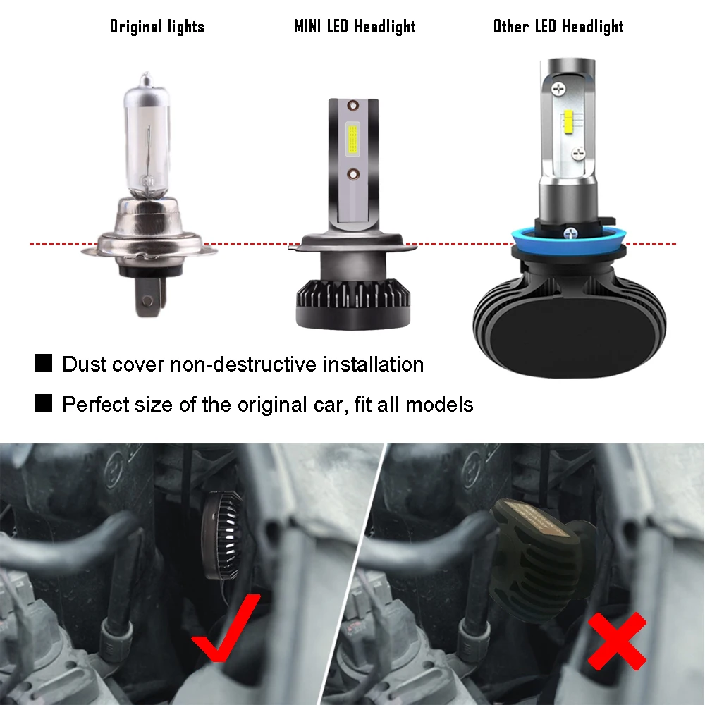 2PCS H7 LED Mini Car Headlight Bulbs H1 H8 H9 H11 12000LM Headlamps Kits 9005 HB3 9006 HB4 Auto 9V 12V 24V Lamps | Автомобили и