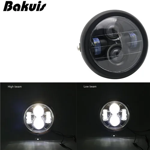 no halo Black 6,5 дюймов мотоциклетный гриль головной светильник с Bracktes мотоцикл ретро-фары мотор мото скутер винтажный передний светильник круглая лампа - Цвет: no halo Black