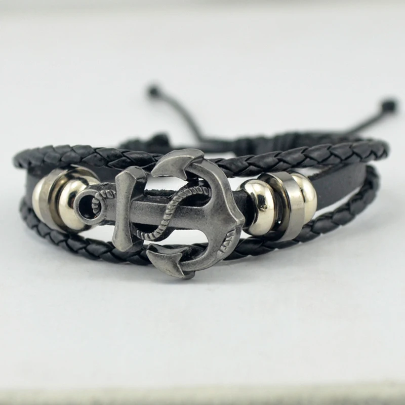 2017 Горячая Многослойные кожаный мужской моды Винтаж Интимные аксессуары якорь