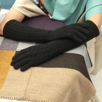 40cm black 40 см длинные шерстяные перчатки кашемировые перчатки женские теплые зимние вязаные перчатки Модные элегантные женские брендовые перчатки Новые перчатки - Цвет: 40cm black