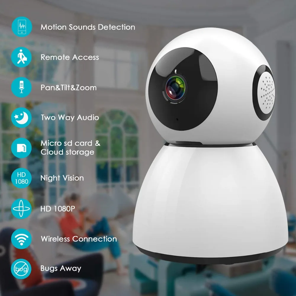 Беспроводная ip камера 1080P HD WiFi домашняя безопасности Детский монитор Поддержка