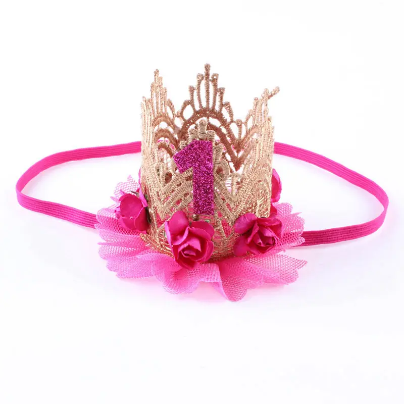 Yundfly Vintage 1st Birthday Headband Crown Hair Band Lace Flower Photo Props Princess Girls Headwear | Мать и ребенок