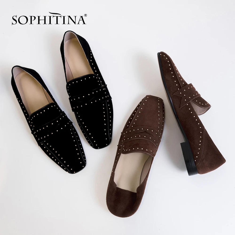 SOPHITINA/Женские повседневные туфли-лодочки; удобные модные Прошитые туфли из коровьей замши для отдыха; весенние туфли-лодочки ручной работы без застежки; Новинка года; SO87