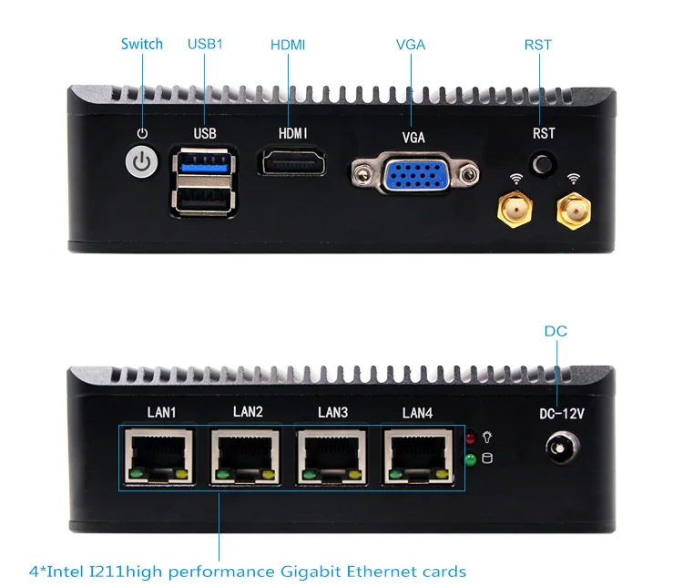 Китай дешевые Intel Baytrail E3845 vpn-сервер мини-ПК четырехъядерный безвентиляторный pfsense брандмауэр с 4 портами Lan маршрутизатор Поддержка AES-NI