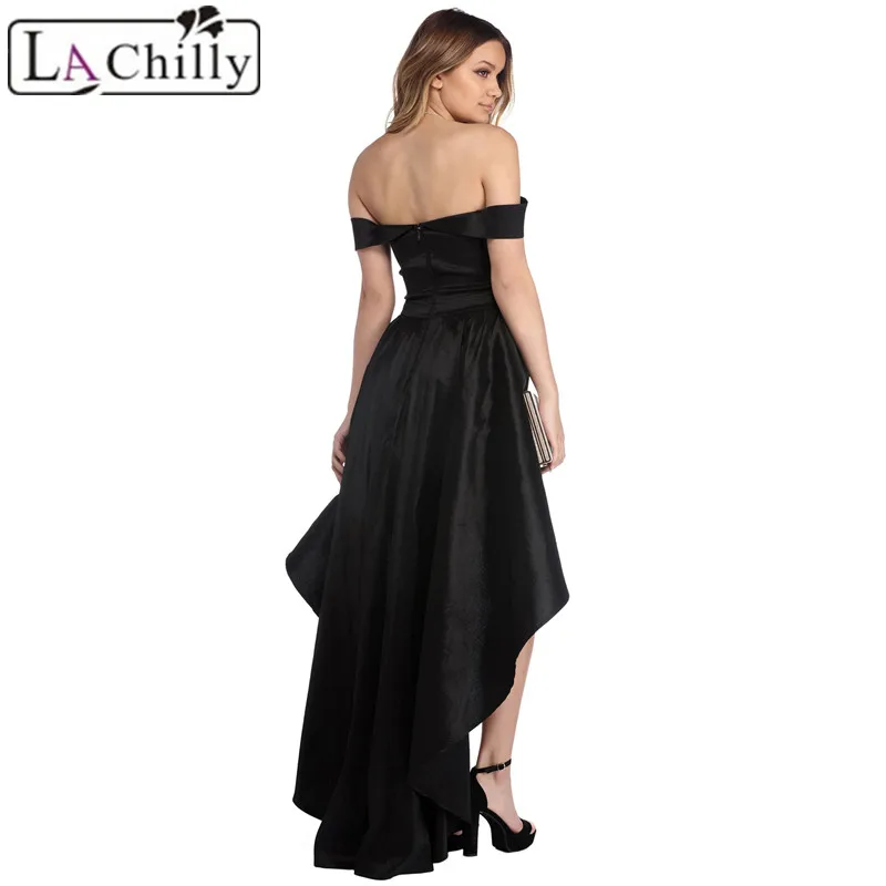 La Chilly Womens Clothing 2018 Asymmetrical Summer Dresses Black Red Off Shoulder Party Taffeta Gown Vestido De Verano LC610350 | Женская