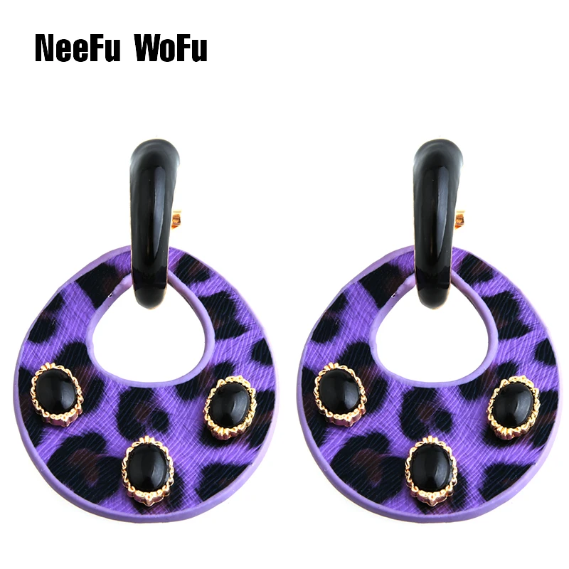 Женские кожаные серьги NeeFu WoFu длинные с тигром леопардовым принтом для