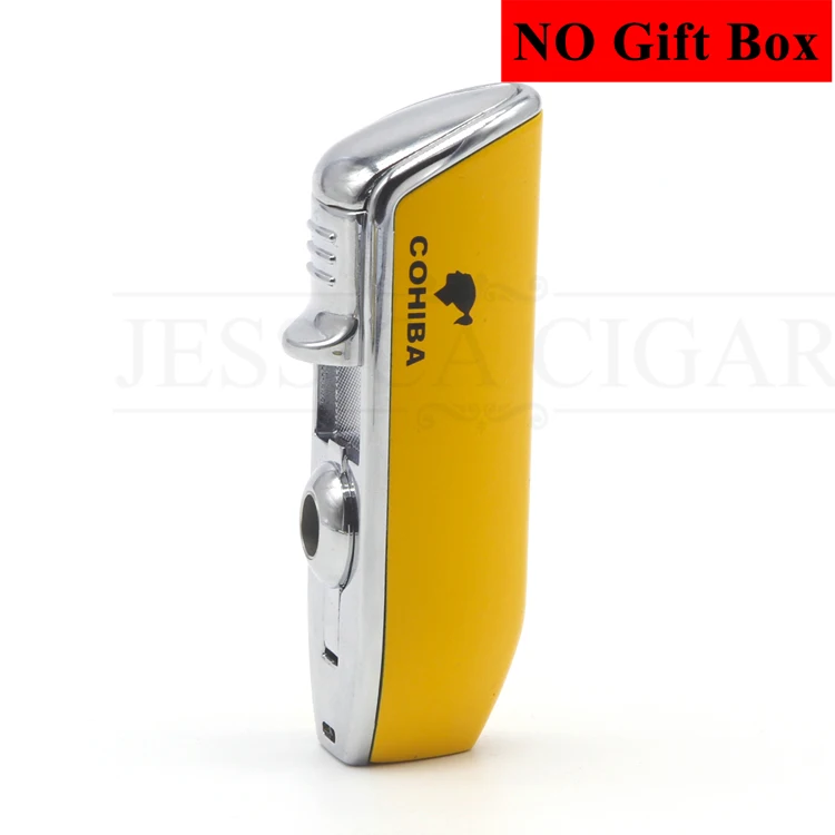 Yellow No Box COHIBA металлическая ветрозащитная Мини карманная сигарная зажигалка, 3 струйный синий фонарь, зажигалки для сигарет с сигарой, подарочная коробка - Цвет: Yellow No Box