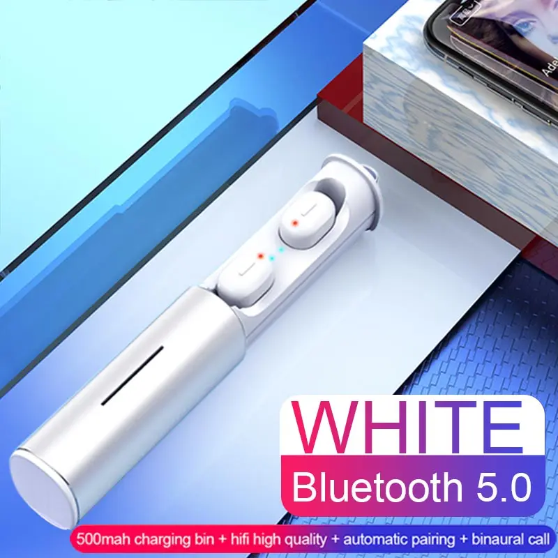Mini Sport Wireless Earphone True TWS Earbuds Wireless Bluetooth 5.0 Headphones Headset For Android IOS Phone With Charging Box - Цвет: White