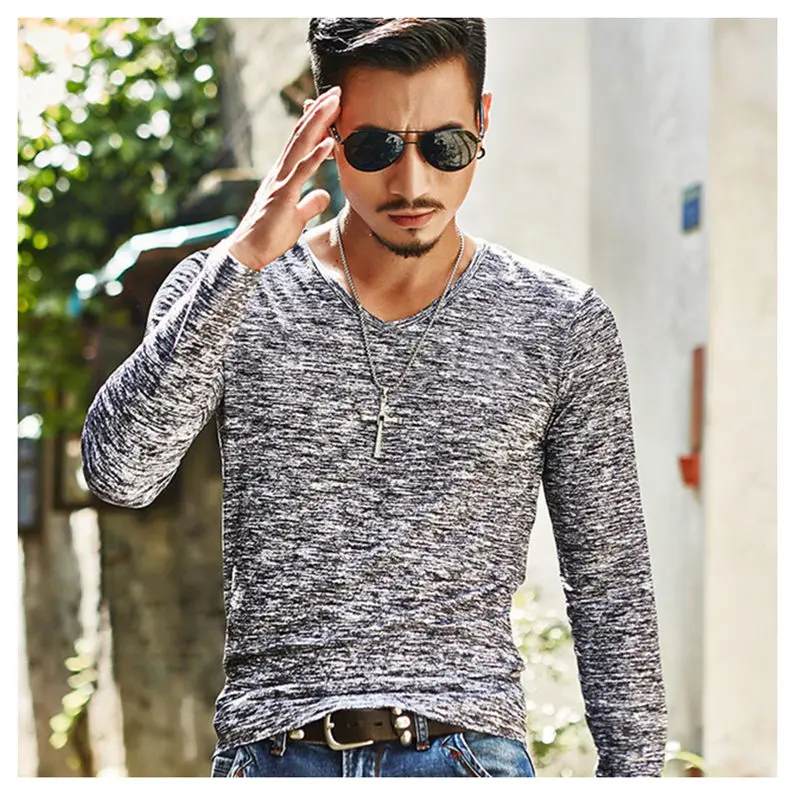 018 NEW Trendy Summer Men T Shirt Casual Long Sleeve Slim Men's Basic Tops Tees Stretch T-shirt Mens Clothing | Мужская одежда
